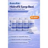 Mir Kitap 6 cm x 4 M Hidrofil Sargı Bezi Pamuklu Gazlı Bez Kısa Metraj Medikal Sarım Bezi 10 Adet