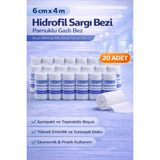 Mir Kitap 6 cm x 4 M Hidrofil Sargı Bezi Pamuklu Gazlı Bez Kısa Metraj Medikal Sarım Bezi 20 Adet