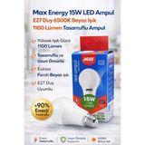 Mir Kitap Max Energy 15W LED Ampul E27 Duy 6500K Beyaz Işık 1100 Lümen Tasarruflu Ampul 1 Adet