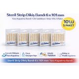 Mir Kitap Steril Strip Dikiş Bandı 6 x 101 mm Yara Kapatma Bandı Cilt Sabitleyici Strip 10LU 5 Paket