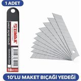 Mir Kitap Zimak 18MM Maket Bıçağı Yedeği 0.5mm Karbon Çelik Profesyonel Kesici Uç 10’lu 1 Paket