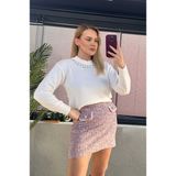 Mir Store Yaka Gümüş Işleme Detaylı Beyaz Yumoş Kazak - Standart