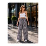 MİRA BUTİK Kadın Saks Mavi Desenli Beli Lastikli Bol Paça Viskon Pantolon pijama Tek Alt