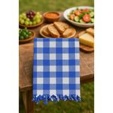 Mira Home 150 x 150 cm Kareli Yer Sofra Bezi Piknik Masa Örtüsü Saçaklı - Mavi