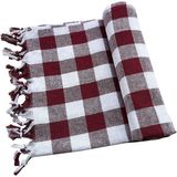 Mira Home 150X150 cm Kareli Yer Sofra Bezi Piknik Masa Örtüsü Saçaklı - 150 x 150 cm - Bordo