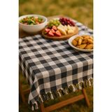 Mira Home 150X150 cm Kareli Yer Sofra Bezi Piknik Masa Örtüsü Saçaklı - 150 x 150 cm - Siyah