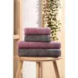 Mira Home 4 Parça Büyük Boy Banyo Havlu Takımı %100 Pamuklu Marena Antrasit Mürdüm - 90 x 150 cm - Çok Renkli