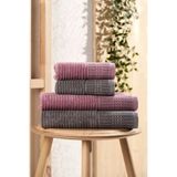 Mira Home 4 Parça Büyük Boy Banyo Havlu Takımı %100 Pamuklu Marena Antrasit Mürdüm - Standart - Çok Renkli