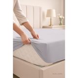 Mira Home Çift Kişilik Düz Penye %100 Pamuklu Lastikli Çarşaf 200X200 cm Battal Boy - Açık Gri