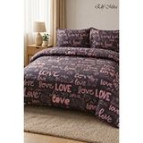 Mira Home Çift Kişilik Lastikli Çarşaflı Nevresim Takımı Love Desenli Çok Renkli