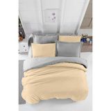 Mira Home Çift Kişilik Lastikli Çarşaflı Nevresim Takımı Pamuklu Four Season Bej Gri - Çok Renkli - 100 x 100 cm