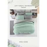 Mira Home Çift Kişilik Nevresim Takımı Pamuklu Çift Taraflı Lastikli Çarşaflı Açık Yeşil Gri