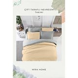 Mira Home Çift Kişilik Nevresim Takımı Pamuklu Çift Taraflı Lastikli Çarşaflı Bej