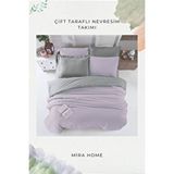 Mira Home Çift Kişilik Nevresim Takımı Pamuklu Çift Taraflı Lastikli Çarşaflı Lila Gri