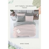 Mira Home Çift Kişilik Nevresim Takımı Pamuklu Çift Taraflı Lastikli Çarşaflı Pudra Gri