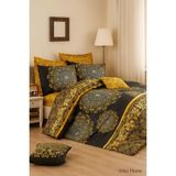 Mira Home Çift Kişilik Pamuklu Nevresim Takımı Varaklı Desenli - Çok Renkli - 100 x 100 cm