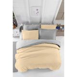 Mira Home Four Season Bej Gri Pamuklu Çift Kişilik Lastikli Çarşaflı Nevresim Takımı