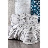 Mira Home Gray Leaf Çift Kişilik Lastikli Çarşaflı Pamuklu Nevresim Takımı