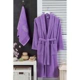 Mira Home Kadın Havlulu Banyo Bornoz Takımı %100 Pamuklu Lavanta - L-XL