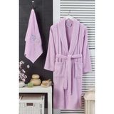 Mira Home Kadın Havlulu Banyo Bornoz Takımı %100 Pamuklu Lila - L - XL - Çok Renkli