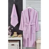 Mira Home Kadın Havlulu Banyo Bornoz Takımı %100 Pamuklu Lila - Standart - Çok Renkli