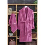 Mira Home Kadın Havlulu Banyo Bornoz Takımı %100 Pamuklu Mürdüm - L-XL