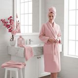 Mira Home Kadın Havlulu Banyo Bornoz Takımı Pamuklu Pembe - L - XL