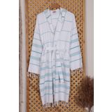 Mira Home Kapşonlu Unisex Beyaz Çizgili Banyo Deniz Plaj Peştemal Bornozu%100 Pamuklu XL Mavi