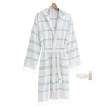 Mira Home Kapşonlu Unisex Beyaz Çizgili Banyo Deniz Plaj Peştemal Bornozu%100 Pamuklu XL Yeşil