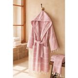 Mira Home Kapüşonlu Kadın / Erkek Peştemal Bornoz Soft %100 Pamuklu Natural - Pembe