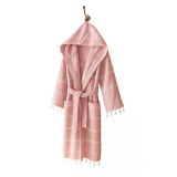Mira Home Kapüşonlu Kadın/Erkek Peştemal Bornoz Soft%100 Pamuklu Natural Unisex (Pembe, L)
