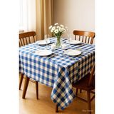 Mira Home Kareli Masa Örtüsü Sofra Bezi 160X160 cm Happytime - Mavi - 160 x 160 cm