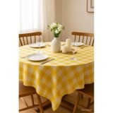 Mira Home Kareli Masa Örtüsü Sofra Bezi 160x160 Cm Happytime Sarı