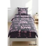 Mira Home Love Yazılı Pamuklu Lastikli Çarşaflı Tek Kişilik Nevresim Takımı (100X200 Cm) - Çok Renkli