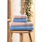 Mira Home Marena Mavi-Pudra %100 Pamuklu 4 Parça Büyük Boy Banyo Havlu Takımı