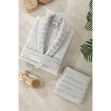 Mira Home Soft Elegance Banyo Tek Kişilik Bornoz Takımı %100 Pamuklu Açık Gri-s-m Çok Renkli