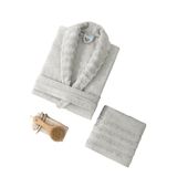 Mira Home Soft Elegance Banyo Tek Kişilik Bornoz Takımı%100 Pamuklu Açık Gri L-XL