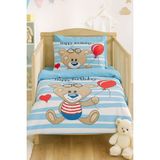 Mira Home Yenidoğan Erkek Bebek Nevresim Takımı &100 Pamuklu Bear Baloon - 100 x 150 cm - Mavi