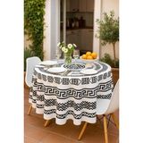Mira Home Yuvarlak Geometrik Siyah Desenli Duck Kumaş Masa Örtüsü 150X150 cm - 0,5 x 9 cm - Çok Renkli