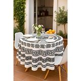 Mira Home Yuvarlak Geometrik Siyah Desenli Duck Kumaş Masa Örtüsü 150x150 Cm Çok Renkli