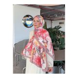 Mira İpek Desenli Pamuk Soft Şal İlham Serisi Kahve Pembe ps83