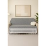 Mira – Pamuklu Püsküllü Örtü, Geometrik Desenli Koltuk ve Yatak Şalı 220X180 cm - 180 x 220 cm - Antrasit