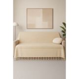 Mira – Pamuklu Püsküllü Örtü, Geometrik Desenli Koltuk ve Yatak Şalı 220X180 cm - 180 x 220 cm - Bej