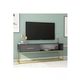 Mira Tv Sehpası 160 Cm – Kapaklı Ve Raflı, Gold Ayak, Modern Tasarım Antrasit/Gold