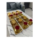 Mira züccaciye 3 FARKLI MODEL GOLD 6'LI ÇELİK BATON SUNUM TEPSİSİ GOLD GÜL KOVASI(GÜLLÜ) KELEBEKLİ MAKARONLUK