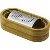 Miraaxx Ahşap Bambu Hazneli Yatay - Oval Metal Bombeli Meyve Rendesi 7 x 15.5 cm