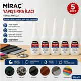 Miraç MRC912 Genel Amaçlı Plastik Metal Kauçuk Deri Keçe Kırtasiye Yapıştırıcı 20 Gram (5 Adet)