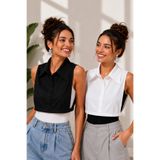mirach 2’li Paket Beyaz ve Siyah Sivri Yakalı Yarım Siyah Gömlek Seyyar Yaka Takma Yaka Kolsuz Yarım Crop Gömlek