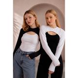 mirach 2’li Paket Parmaklı Boyunluklu Kolluk Crop Seti Siyah Beyaz | Uzun Kollu Tesettür Crop Body