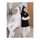 mirach 2’li Paket Tesettür Forma Geniş Kalıp Beyaz Siyah Scrubs Hemşire Doktor Cerrahi Üniforma Hastane